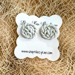 White Knit Sweater Stud Earrings, Winter Jewelry